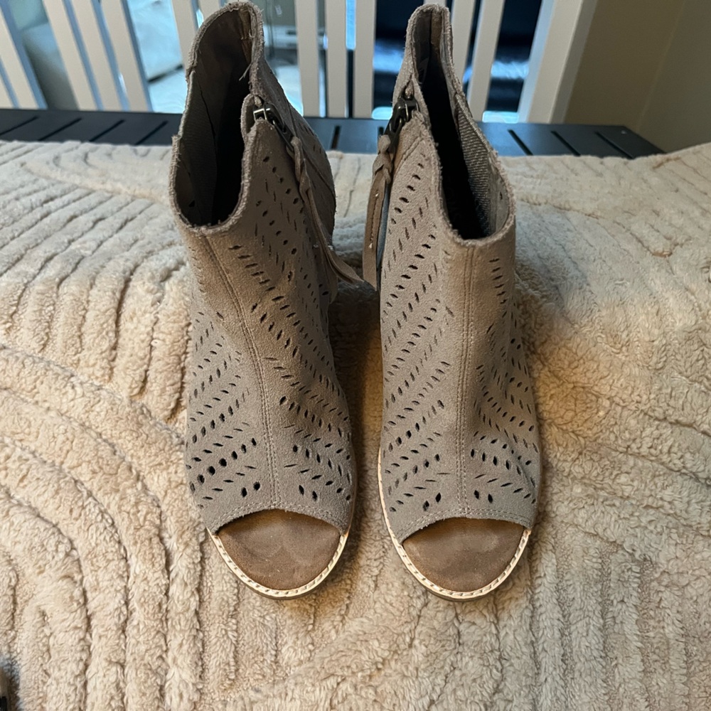 Toms Taupe Peep-Toe Ankle Booties